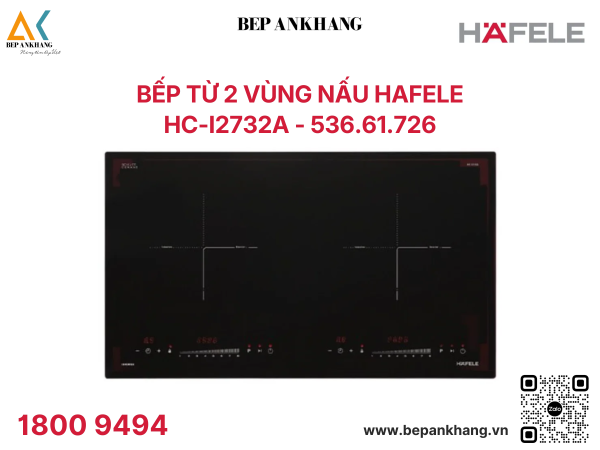 Bếp từ 2 vùng nấu Hafele HC-I2732A - 536.61.726 - Made in Malaysia - Mặt kính Schott Ceran